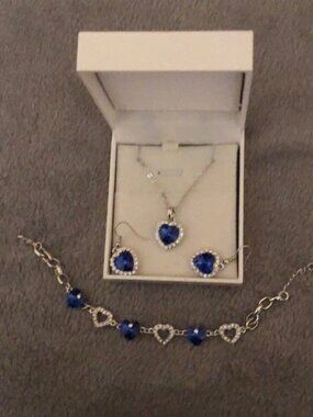 NIB Qianse Heart of the Ocean Titanic Blue Crystal Jewelry Set Box & Cert